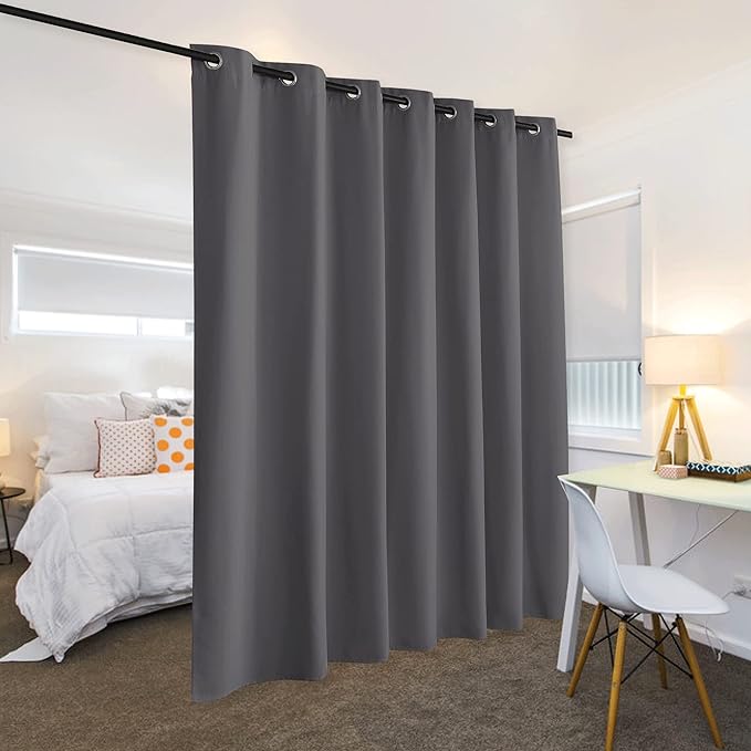RYB HOME Extra Wide Curtains for Divider Room Separation Soundproof Temporary Door Curtains for Bedroom Closet Office Home Theatre Garage Living Room Privacy Drop Cloth, W 120 x L 84 inches, Grey - Image 3