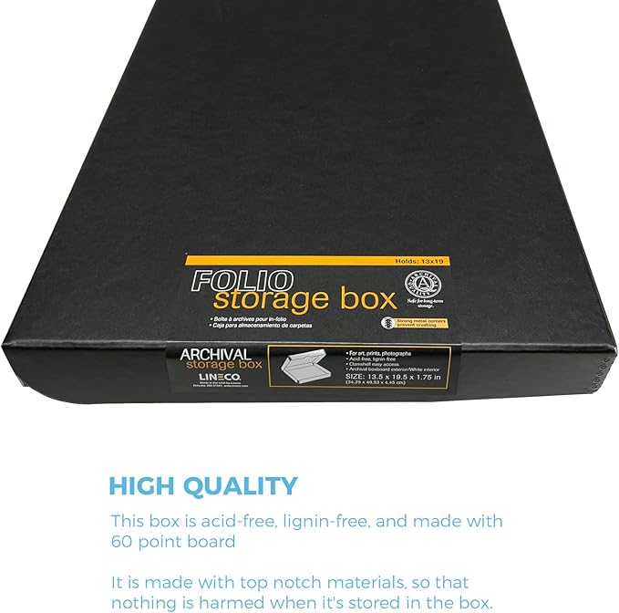Lineco Folio Storage Box, Clamshell Design with Metal Edge. 13.5x19.5x1.75 Inches, Archival Boxboard, Preserve Photos, Cards, Magazines, Documents, Art, Ephemera, Family Records, Black, Pack of 1 - Image 5