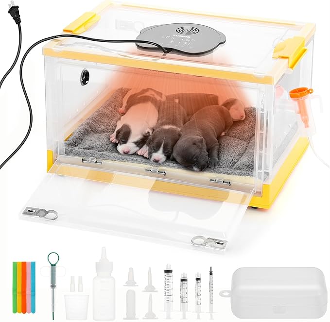 TURBRO 55L Pet Incubator, Precision Temperature Control for Puppy & Kitten Care, with Adjustable Fan Speed, Multifunctional LED Panel, Respiratory Support Nebulizer, Humidity Monitoring by TURBRO