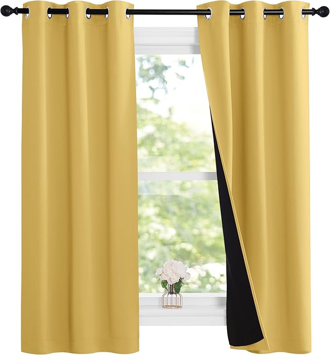 NICETOWN Bright Yellow Full Shade Curtain Panels, 37" Wide x 70" Long, Pair of Thermal Insulated & Energy Efficiency Blackout Curtains for Living Room Windows, Lined Silky Performance Window Dressing by NICETOWN