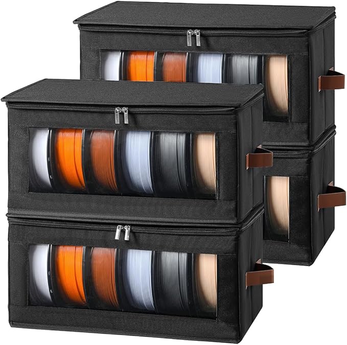 Qozary Filament Storage Box - 4 Pack 3D Printer Filament Storage Containers with Desiccants, Holds Up to 24 Rolls, 3D Printing Accessories Holder Rack for Home, Office Workshop, Studio by Qozary
