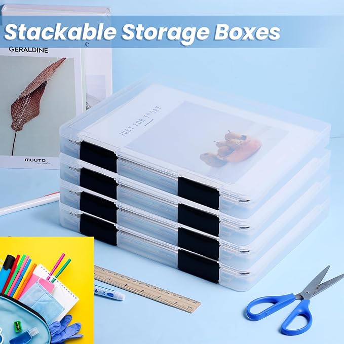 6 Pcs Clear A4 File Box Document Plastic Storage Box Paper Plastic Case Board Game Storage Containers Magazine Protector File Holder with Buckle (Black,12.4 x 9.84 x 1.18 Inches) - Image 4