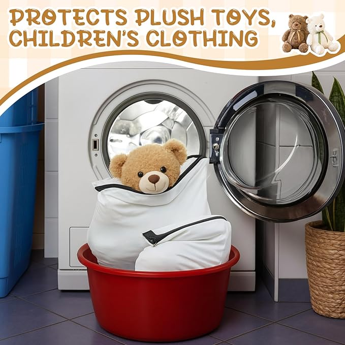 SATINIOR 3 Pack Premium Laundry Wash Bags with Zipper for Stuffed Animal Bear Doll Soft Plush Toys Items Delicate 12 x 15 15 x 20 20 x 30 Machine Wash and Dry, Fabric Bags for Household and Specialty - Image 5