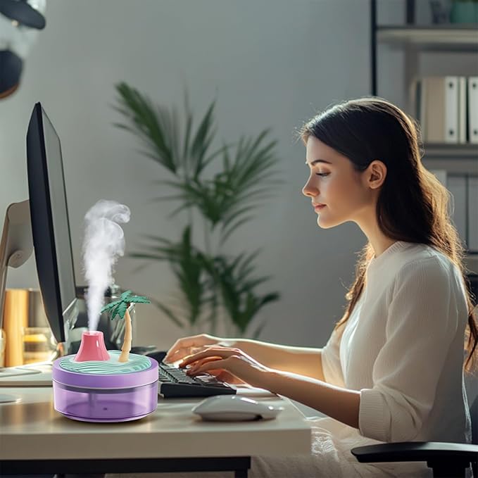 Cute Mini Humidifier 320mL Cool Mist Humidifie mute with 2 Mist Modes, for Home/Nursery/Office, Portable Mini Air Moisturizer,rechargeable mini humidifier(Coconut tree) - Image 6