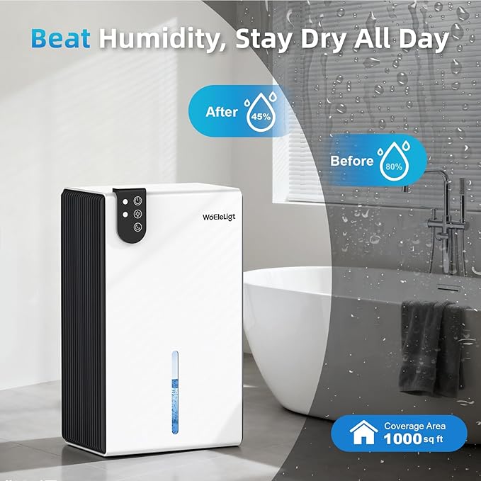 Dehumidifier for Home (85 OZ, 1000 sq ft) Small Dehumidifiers for Basement, Auto Shut-Off, Sleep Mode, 7 Color Light, Quiet Dehumidifier for Bedroom, Bathroom, Living Room with Drain Hose(White Black) - Image 4