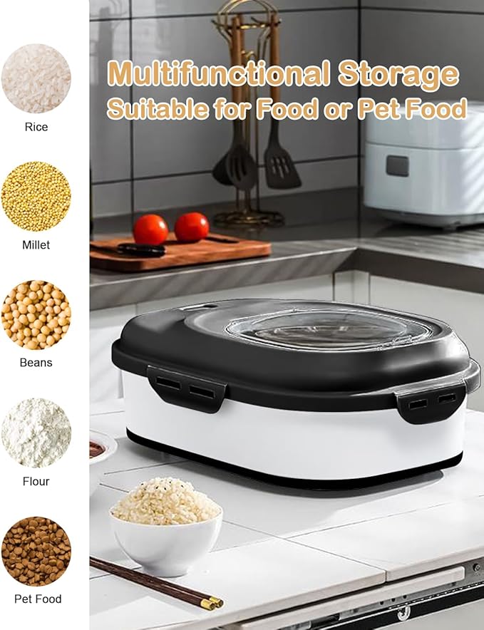 20-50 Lbs Food Storage Containers,Collapsible Rice Container with Wheel Airtight Locking Lid,Flour Storage Container with Small Food Container and Scoop,Suitable for Food,Rice,Pet Food,Flour - Image 6