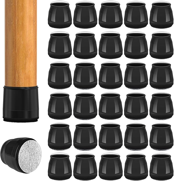 36pcs Round Chair Leg Floor Protectors, Felt Pads Chair Leg Protectors for Hardwood Floors, Silicone Furniture Feet Cups Covers Felt Pads, Prevents Scratches & Reduce Noise, Black, Large by BAIPOK
