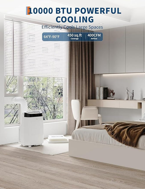 10,000 BTU Portable Air Conditioner - Cools Up To 450 Sq Ft, 3 in-1 AC Unit (Dehumidifier, Fan) with Remote Control & Window Kit - Quiet Portable AC for Large Rooms - Image 2
