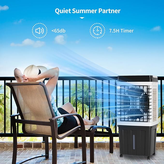 TABU 2953CFM Evaporative Air Cooler, 3-in-1 Portable Swamp Cooler with 9.3-Gal Water Tank, Cooling,Fan & Humidifier,120° Oscillation,3 Wind Speeds,7.5H-Timer,Remote Control,Ice Packs,Black - Image 5