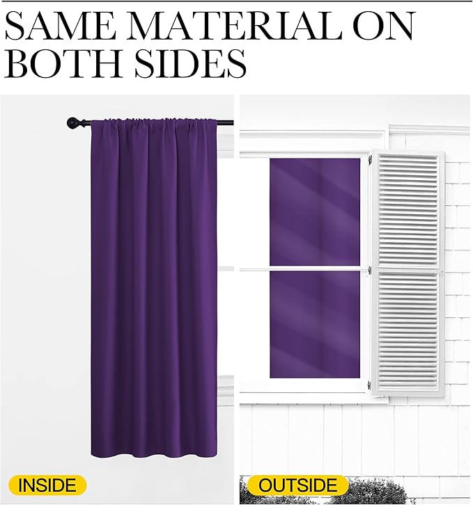 NICETOWN Blackout Curtains for Living Room - Triple Weave Home Decoration Thermal Insulated Solid Rod Pocket Blackout Drapes for Bedroom(Set of 2, 42 x 63 Inch, Royal Purple) - Image 6