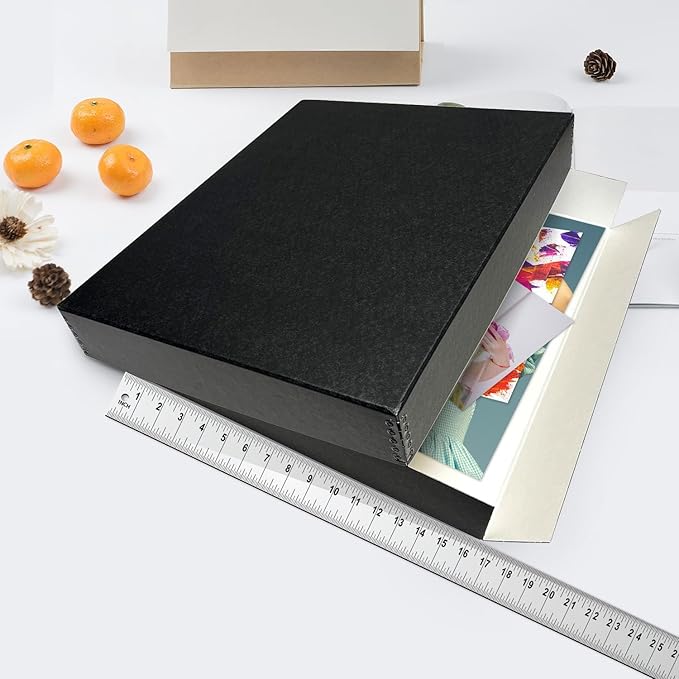 Lineco Museum Archival Storage Box, 16.75x20.75x3 in. Drop Front Design. Acid-Free with Metal Edge. Organize Photos, Pictures, Prints, Documents, Crafts, DIY. Black, 1 Pack - Image 3