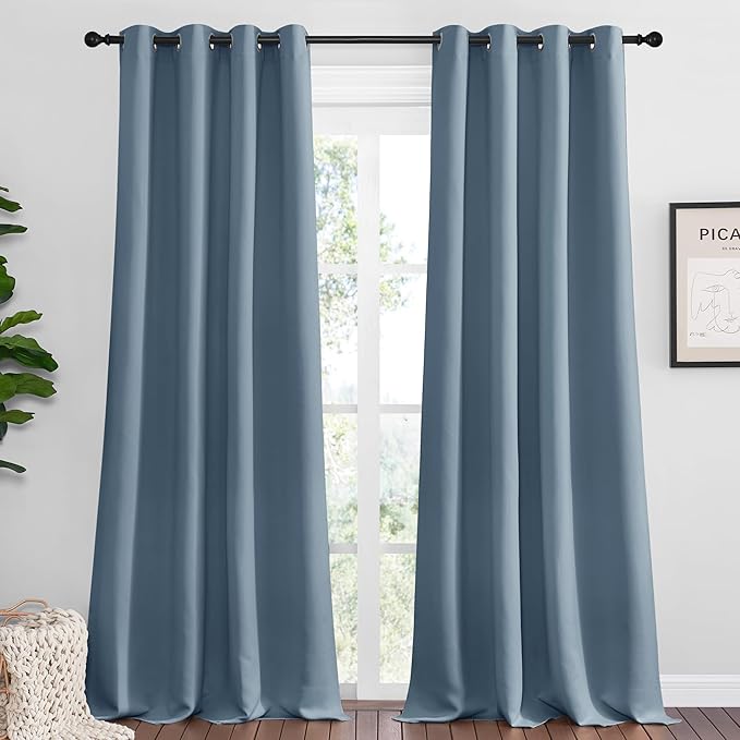 NICETOWN Smoky Blue Blackout Curtains 120 inches Length for Living Room, 2 Panels, 55" Wide, Thermal Insulated Long Drapes for Large Window by NICETOWN