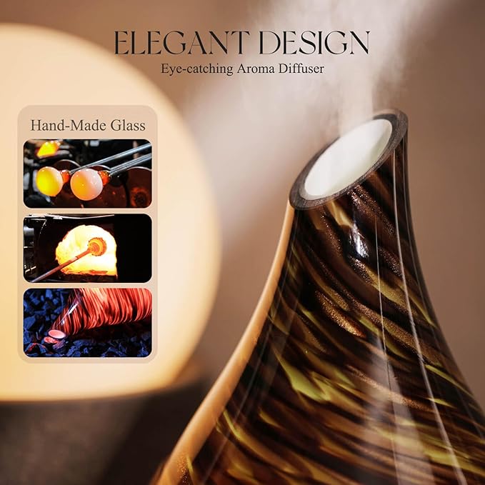 Porseme 280ml Essential Oil Diffuser Glass Color Changing Aroma Air Diffusers Aromatherapy Ultrasonic Cool Mist Humidifier 7 Running Hours Waterless Auto-Off for Sleeping, Yoga, Office (Dark Golden) - Image 5