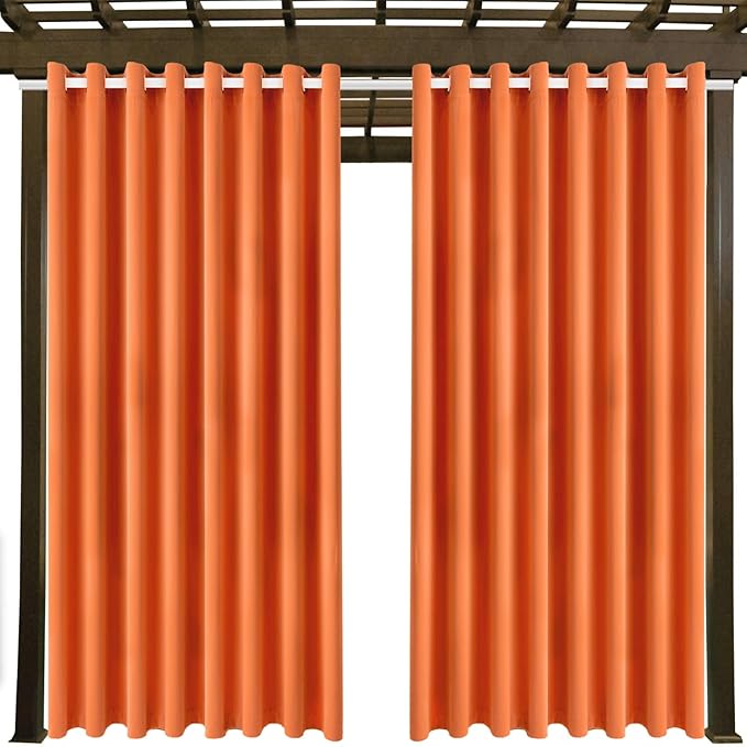 Outdoor Patio Curtain Waterproof Darkening Thermal Insulated Indoor Curtains for Bedroom, Porch, Living Room, Pergola, Cabana, W105 x L120 Extra Wide Room Divider, Orange, Set of 2 Panels - Image 9