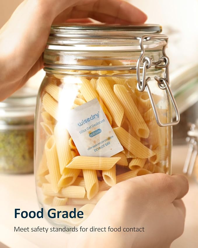 wisedry 5 Gram [60 Packs] Food Grade Silica Gel Packs Rechargeable Desiccant Dehumidifiers Pouches with Color-Indicating Beads Reusable Moisture Absorbers for Food Storage - Image 2