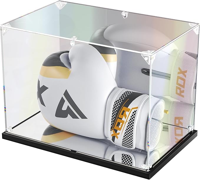 Boxing Glove Display Case with Mirror Back and Base, Acrylic Display Case for Full Size Boxing Glove, Watch The Video to Assemble (14x9.5x8.7 inch, 35x24x22 cm) by KOLIPI