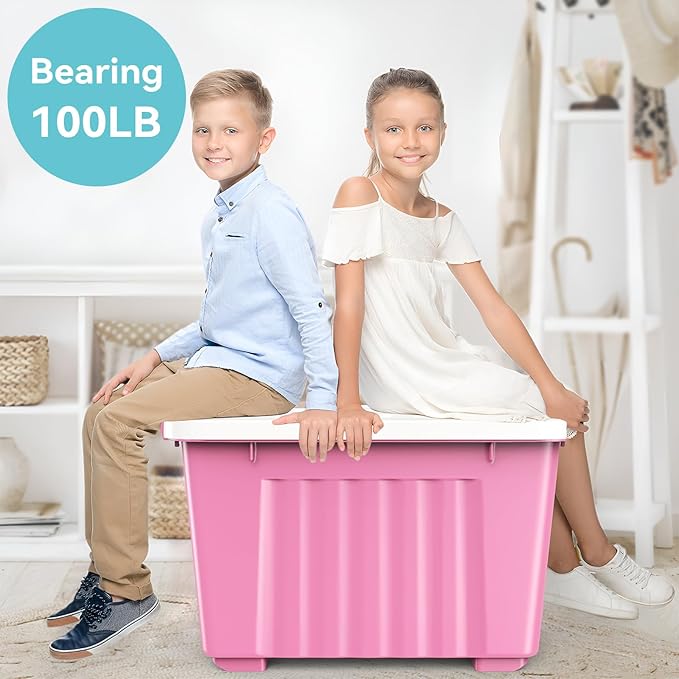 Nazhura Plastic Storage Bin, Stackable and Nestable Storage Boxes with White Lids and Secure Latching Buckles, Large Storage Container (Pink/White, 72Quart-4Pack) - Image 7
