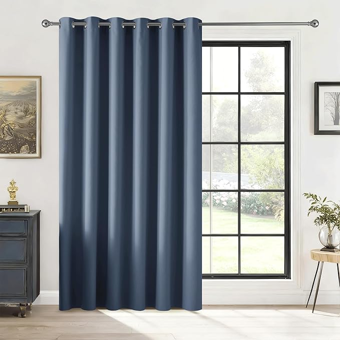 RYB HOME Blackout Thermal Insulated Curtains, Portable Curtain for Sliding Glass Door/Storage/Space Room Divider, Large Window Treatment Room Divider Panel, W80 x L84, Stone Blue, 1 Panel by RYBHOME