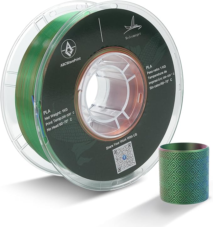 PLA 3D Printer Filament, Triple Color Silk PLA Filament, Dimensional Accuracy +/- 0.02 mm, 1 kg Spool(2.2lbs), 1.75 mm, Blue Green Orange by ABCWavePrint