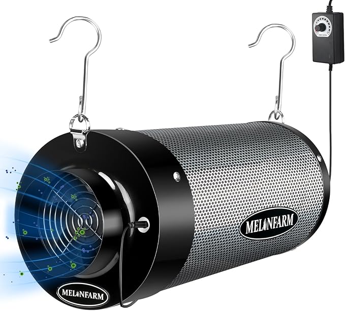 MELONFARM 6 inch Air Carbon Filter Smelliness Control with Australia Virgin Charcoal, Built-in 14cm Fan Low Nois and Speed Controller, Smelliness Scrubber for Inline Duct Fan, Grow Tent 6" x 13.4" by MELONFARM