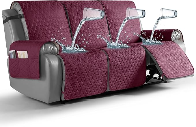 TAOCOCO 100% Waterproof Recliner Cover, Non-Slip Washable Reclining Couch Cover with Elastic Leg Straps, Furniture Protector for Dogs (Wine, 3 Seater) by TAOCOCO