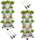 DUNCHATY Stackable Planter, Vertical Garden Planter with Wheels and Garden Tools, Strawberry Planter Indoor/Outdoor 5 Tier Herb Planter Pots for Growing Vegetables and Succulents,Gray by DUNCHATY