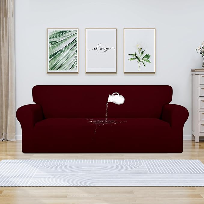 PureFit 100% Dual Waterproof Couch Cover Slipcovers for Couches and Sofas - Stretch Non Slip Fleece Sofa Covers Washable, Leakproof Furniture Protector for Kids, Pets, Dog (Sofa, Wine) - Image 2
