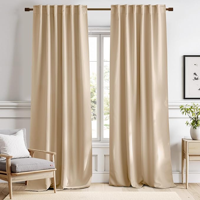 NICETOWN Window Treatment Elegant Curtains - (Biscotti Beige Color) 52 Width X 84 Length, 1 Pair, Curtains and Drapes for Bedroom by NICETOWN