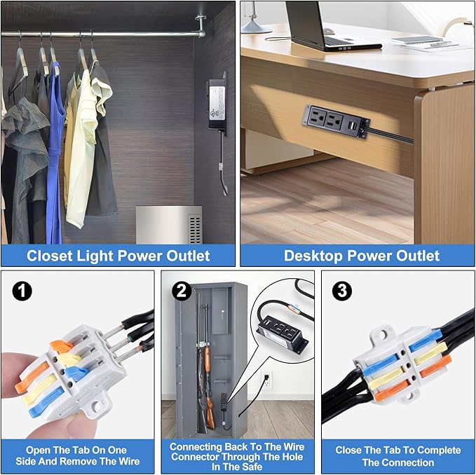 Gun Safe Accessory Electrical Power Outlet Kit，Sekelo Safe Power Outlet Kit with USB for Interior Dehumidifiers and Lights, UL Listed. - Image 6