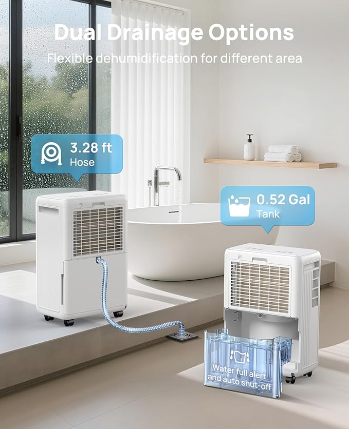 30 Pint Dehumidifier for Basement, 2500 Sq. Ft Dehumidifiers for Home with Drain Hose, 3 Modes, Smart Humidity Control, 24H Timer, 0.52 Gal Water Tank, for Whole House, Bedroom, Bathroom, Garage, Rv - Image 6