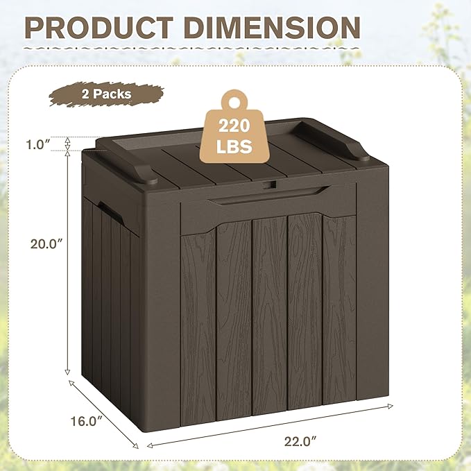 JUMMICO 31 Gallon Resin Deck Box Waterproof Indoor Outdoor Storage Boxes for Patio Furniture Cushions and Garden Tools (Brown, 31gallon-2 Packs) - Image 6