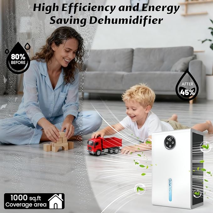 Dehumidifier for Home for Bedroom with 1000 sq.ft 120 OZ Water Tank,Dehumidifiers for Bathroom Basement with Remote Control,Auto Shut Off,Touchscreen,7 Colors LED Light - Image 3