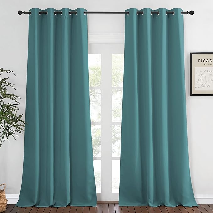 NICETOWN Patio Glass Door Panel - (52 inches Wide x 108 inches Long, Sea Teal, 1 Panel) Blackout Curtain for Bedroom/Living Room, Privacy Panel Drape for Dining Room and Guest Room by NICETOWN