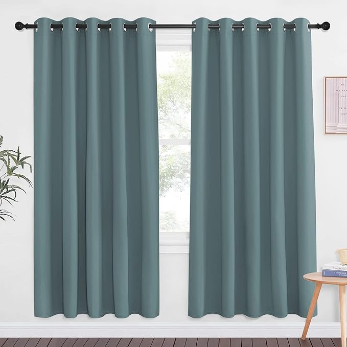 NICETOWN Bedroom Blackout Curtains for Doorway - Thermal Insulated Grommet Room Darkening Large Window Treatments Sound Proof for Living Room/Sliding Door (Greyish Blue, 1 Panel, W66 x L72) by NICETOWN