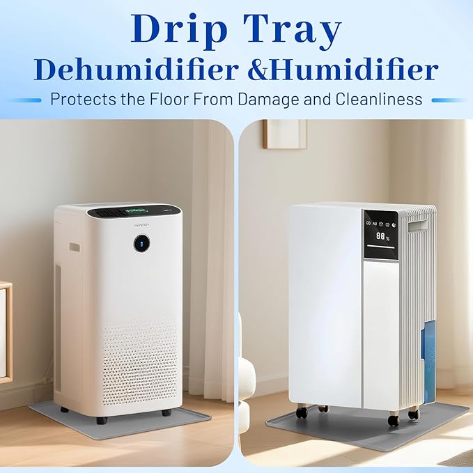 Dehumidifier Drip Mat, 23.6'' x 19.7'' x 0.78'' Humidifier Silicone Drip Mat With Raised Edge, Non-Slip,Spill-Proof, Dehumidifier Drip Tray,Prevent Water Leakage and Protect Floor & Carpet-Grey - Image 5