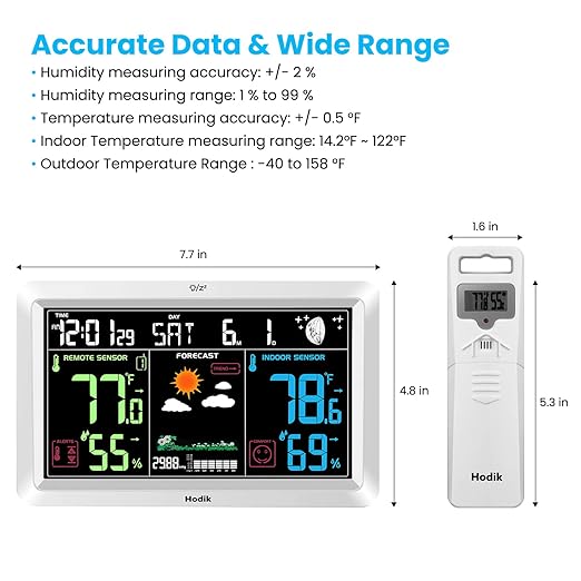 Weather Station with Atomic Clock Indoor Outdoor Thermometer Wireless, Humidity and Temperature Monitor Barometer Hygrometer with High Precision Sensor White - Image 5