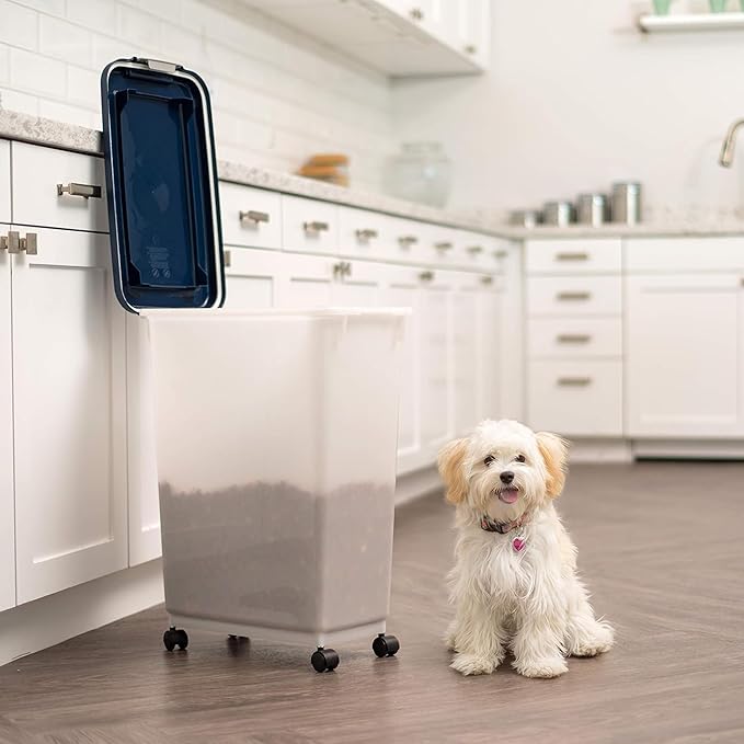 IRIS USA Airtight Dog Food Storage Container, Up to 38 lbs, Attachable Wheels, For Dog Cat Bird and Other Pet Food Storage Bin, Keep Fresh, Easy Mobility, BPA Free, Navy/Pearl, 6 Pack - Image 5