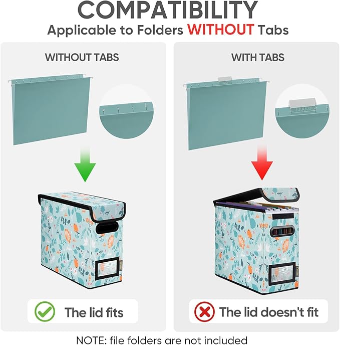 BALEINE File Organizer Box with Lid, Collapsible File Folder Organizer with Plastic Slide, Hanging File Folder Box for Office Document Storage (2 Pack, Spring Stroll, S) - Image 3