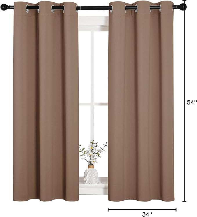 NICETOWN Window Draperies Room Darkening Curtain Panels, Window Treatment Thermal Insulated Solid Grommet Drapes for Bedroom (One Pair, 34 by 54 inches, Cappuccino) - Image 9