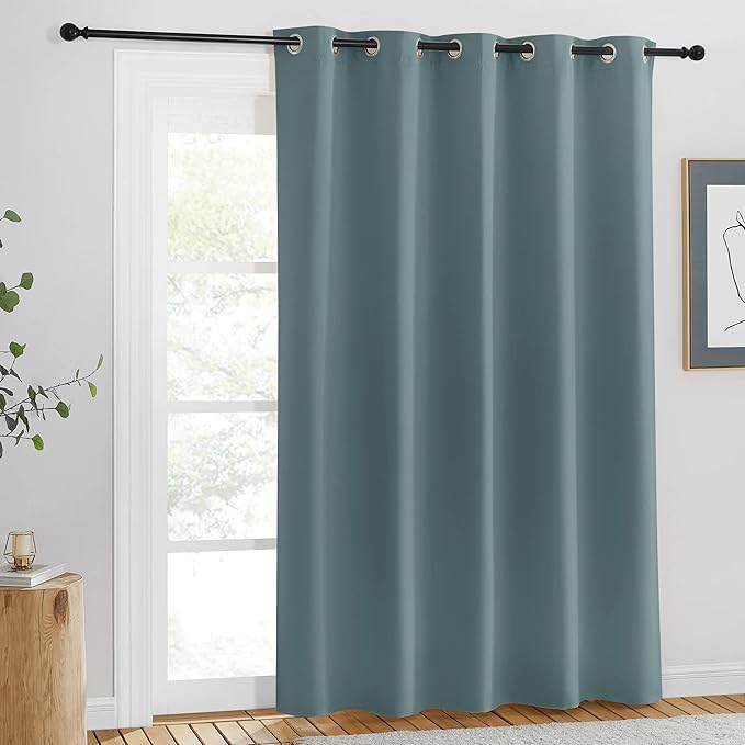 NICETOWN Blackout Greyish Blue Curtain for Living Room - Grommet Solid Thermal Insulated Sound Dampening Doorway Window Curtain Drape for Bedroom/Sliding Door (1 Panel, W66 x L84) by NICETOWN