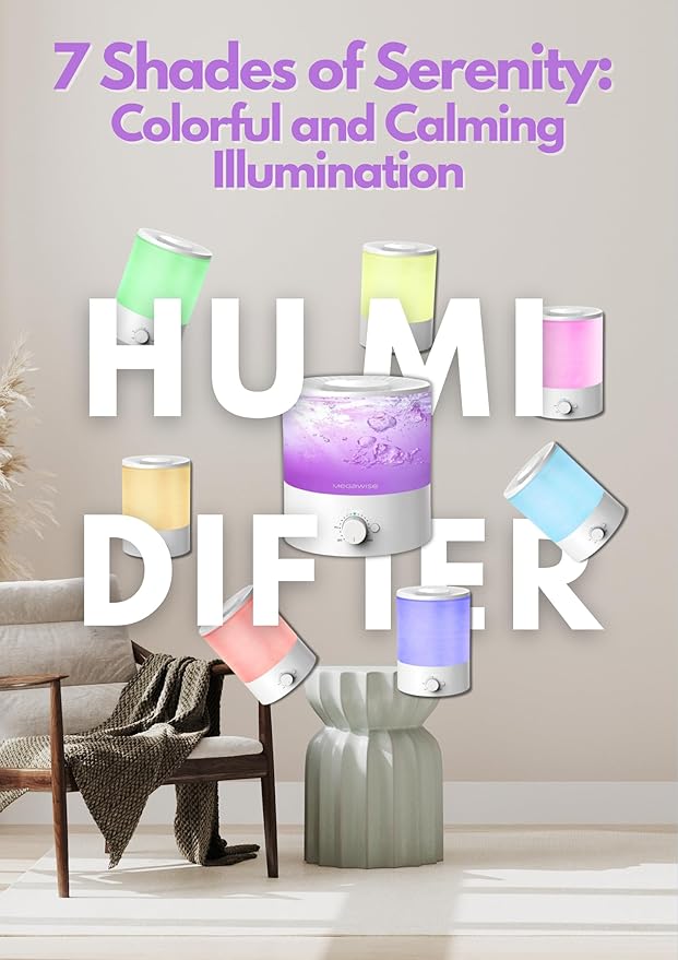 Megawise Cool Mist Humidifier with Top Refill Design, 2L Capacity, High Mist Output, No Leakage, and 7 Color Night Light - Image 2