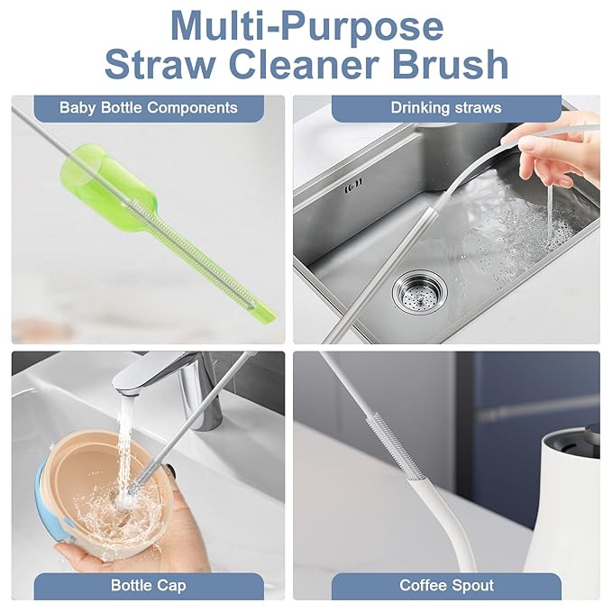 Reusable Silicone Straw Cleaner Brush Set, 2-Pack Extra Long Straw Cleaning Brush for Metal/Glass/Water Bottle/Drinking Straws, Flexible&Bendable Design, Dishwasher Safe, 6mm & 8mm Diameter - Image 6