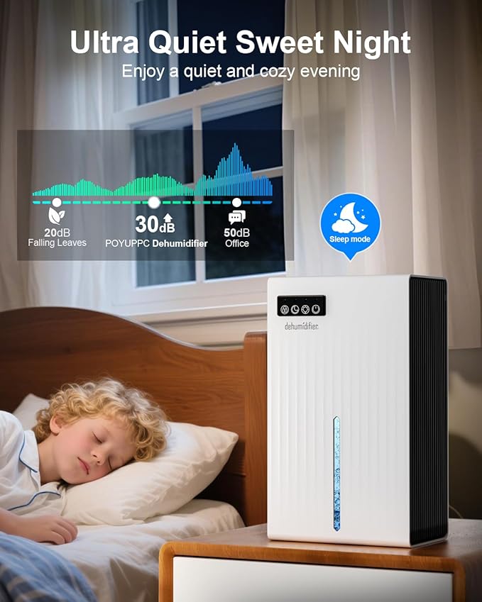 Dehumidifier for Home, 95 OZ Water Tank, (1000 sq.ft) Dehumidifiers for Bathroom Bedroom Basement RV with Drain Hose, Auto Shut Off White - Image 3