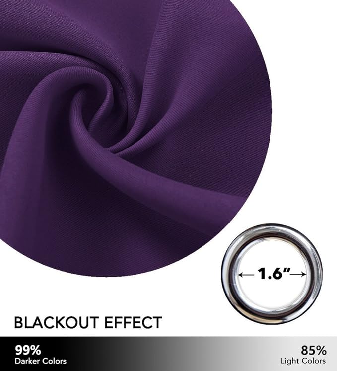 NICETOWN Blackout Room Darkening Window Curtain Triple Weave Home Decoration Solid Ring Top Blackout Room Darkening Drape for Bedroom (Single Panel, 42 x 63 inch, Royal Purple) - Image 4