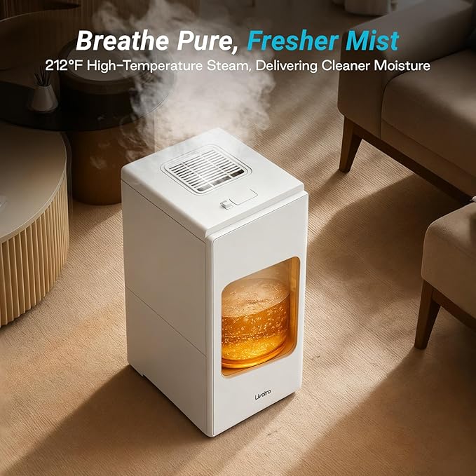 6L Stainless Steel Warm Mist Humidifier with Easy Clean and Warm Steam Function, Healthy Air Mist Humidifiers for Bedroom Living Room, with Sleep Mode and Auto-off Setting - Image 2