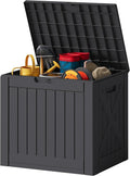 JUMMICO 42 Gallon Deck Box Waterproof, Resin Outdoor Storage Box with Side Handles, Outdoor Storage Benches Lockable for Patio Cushions and Garden Tools (Black) by JUMMICO