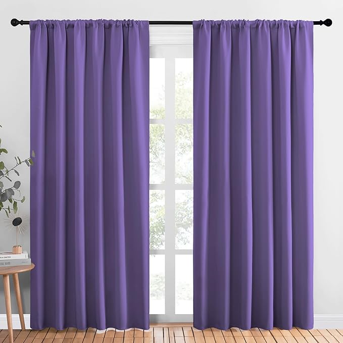 NICETOWN Living Room Curtains, Blackout Draperies, Lilac Purple, 1 Pair, 70 x 84-inch, Home Decorations Thermal Insulated Solid Rod Pocket Blackout Drapes for Cafe by NICETOWN