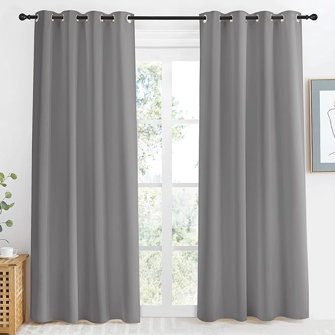 NICETOWN Blackout Curtain & Drape 86 inch Length, 55 inch Wide, Sold by 1 Panel, Silver Grey Color, Noise Reducing Drapery for Living Room/Farmhouse by NICETOWN