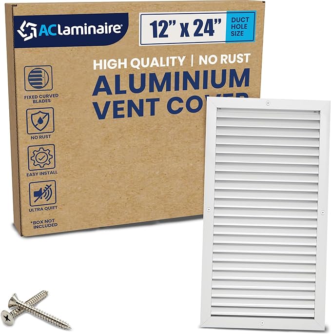 12x24 Inch (Duct Opening) Air Return Vent Cover Decorative – Premium Aluminum AC Vent Cover for Ceiling & Wall, Rustproof Grille, Ideal for Home HVAC Grille, Durable & Easy to Install by ACLAMINAIRE by LAMINAIRE