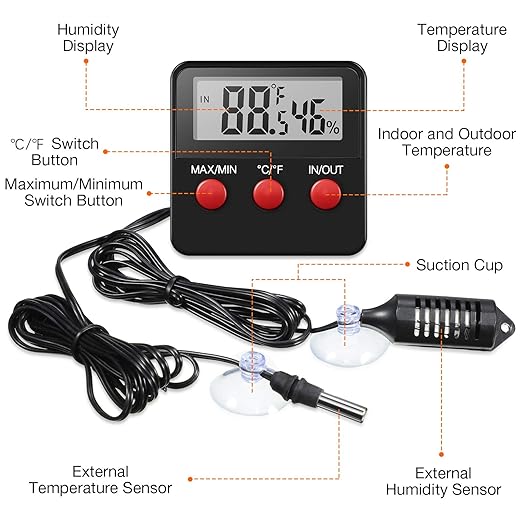 Weewooday 4 Pcs Reptile Thermometer and Humidity Gauge Reptile Terrarium Thermometer Hygrometer with Probes Indoor Outdoor Digital Pet Temperature and Hygrometer Gauge for Pet Keeping - Image 3